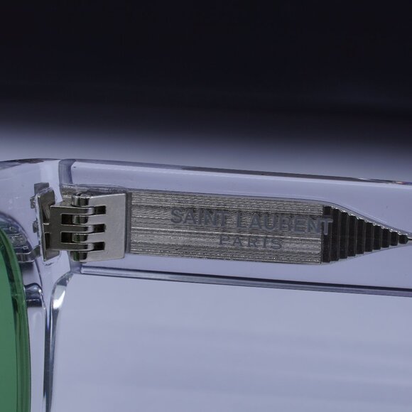 Saint Laurent SL402 008 Sunglasses Transparent Square Frame, Green Lenses - Picture 11 of 12